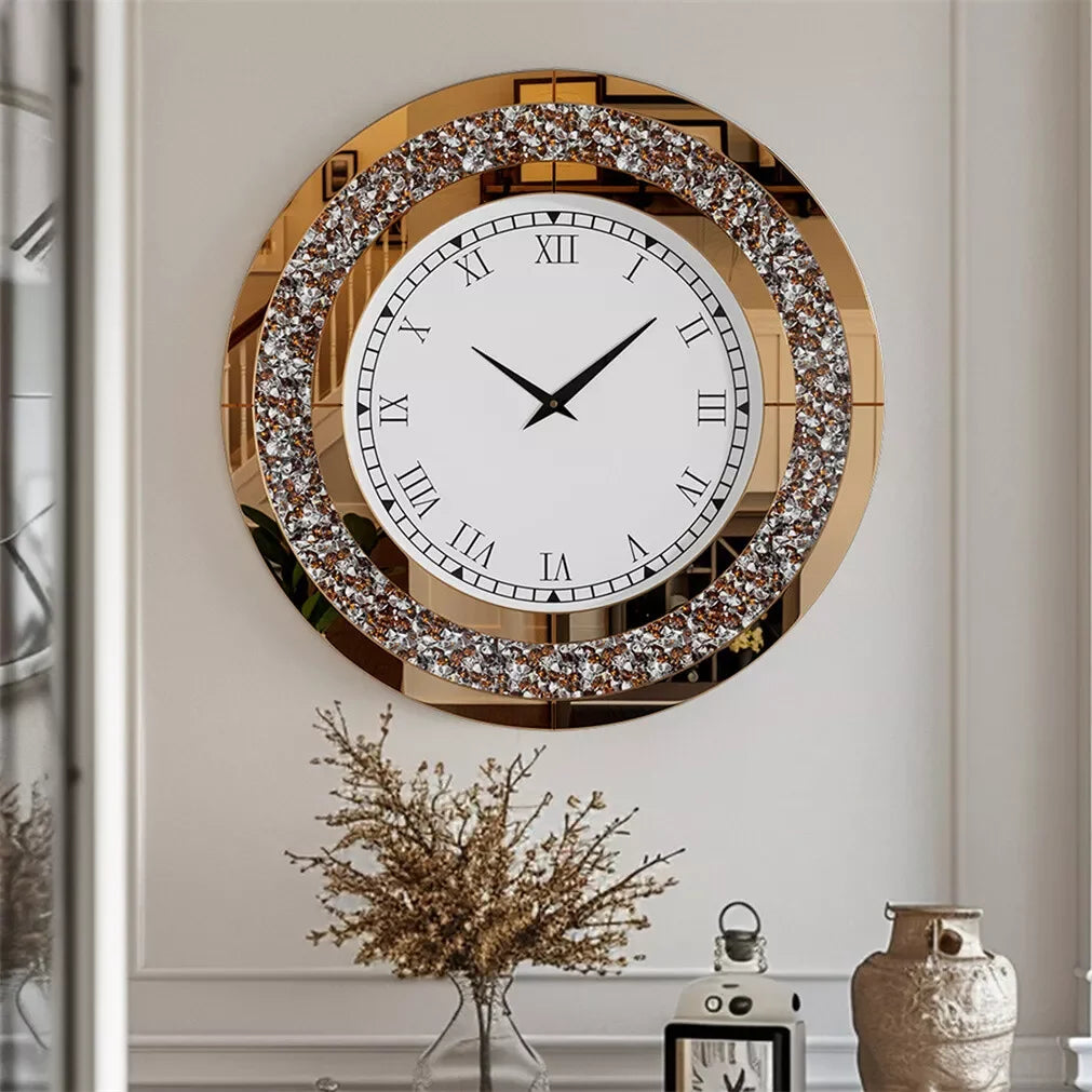 Luvodi 32 Inch Modern 3D Wall Clock Crystal Roman Numerals